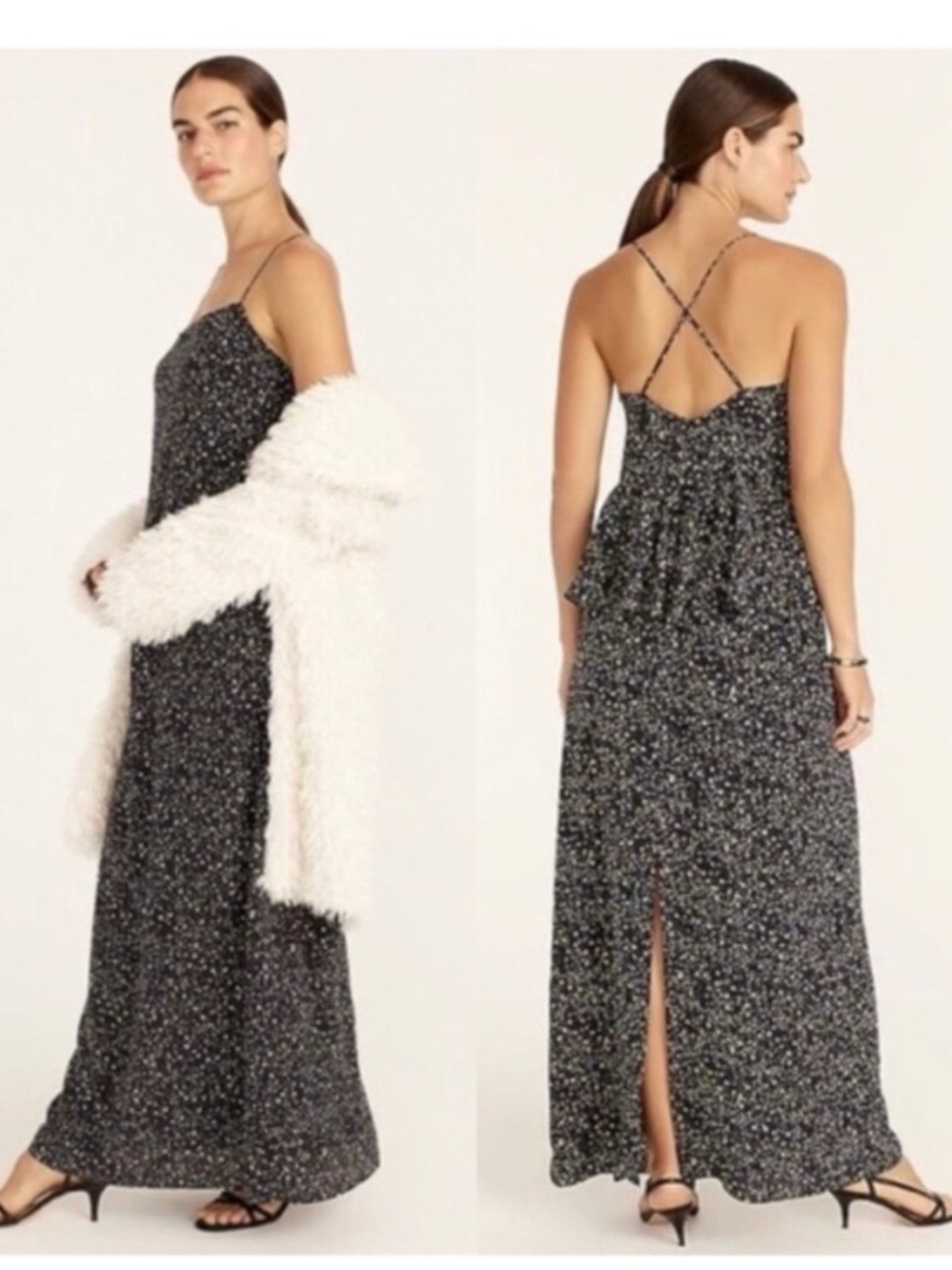J. Crew Black Fleck Spaghetti-Strap Maxi Dress